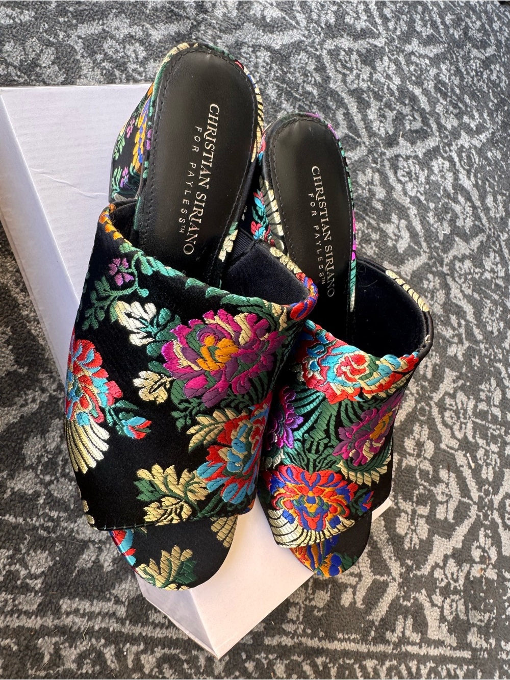 Christian Siriano Black Velvet Floral Embroidered Slide Mules